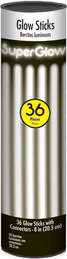 8" WHITE GLOW STICKS 36 PACK