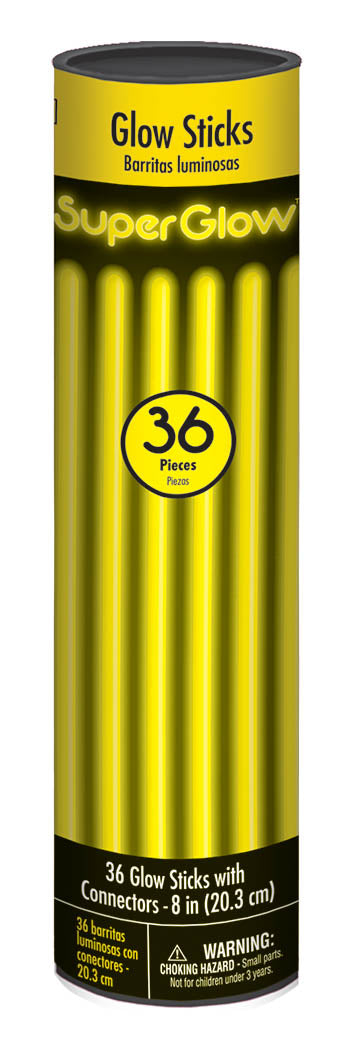 8" YELLOW GLOW STICKS 36 PACK