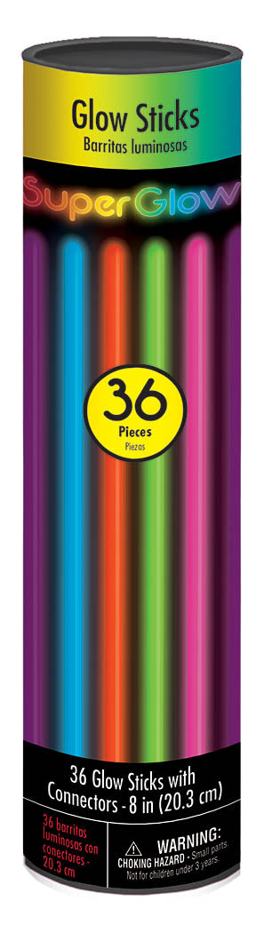 8" ASSORTED GLOW STICKS 36 PACK
