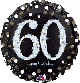 60TH BIRTHDAY 18" MYLAR BALLOON BLACK, SILVER, WHITE AND GOLD