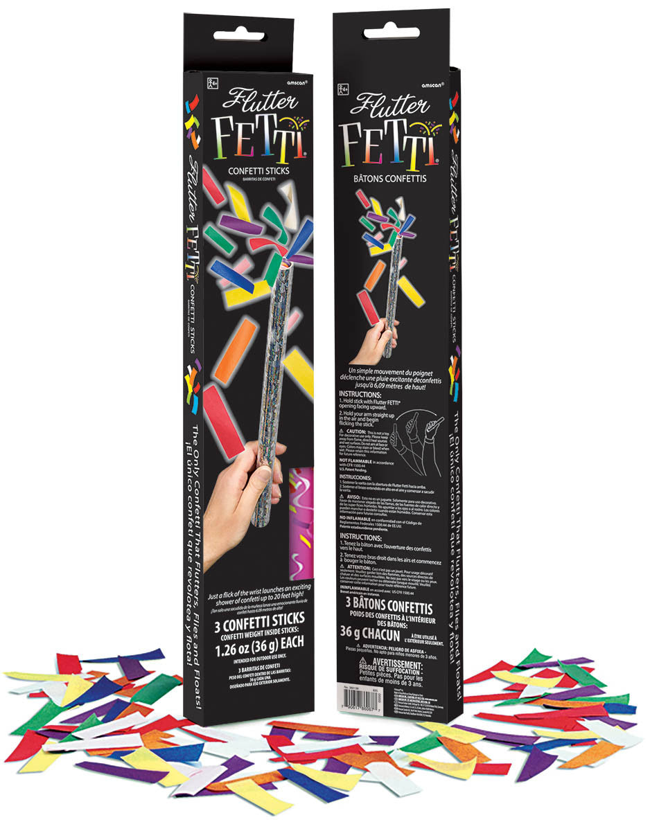 CONFETTI STICKS - FLUTTER FETTI 3 CT/PK