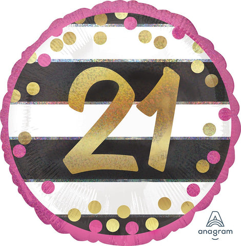 21ST BIRTHDAY MYLAR BALLOONS  PINK, BLACK AND WHITE WITH GOLD SCRIPT