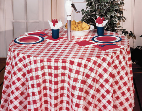 RED GINGHAM ROUND TABLE COVER