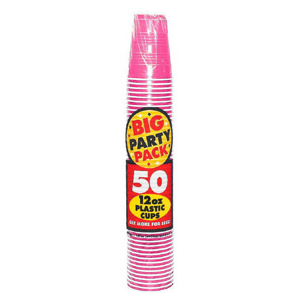 PLASTIC CUP - BRIGHT PINK   12 OZ   50PCS/PKG