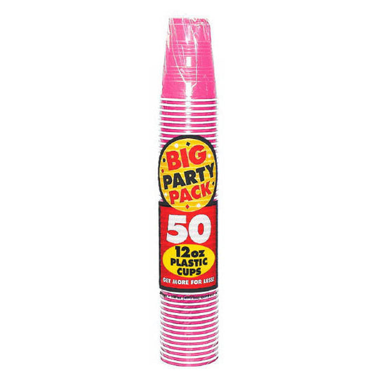 PLASTIC CUP - BRIGHT PINK   12 OZ   50PCS/PKG