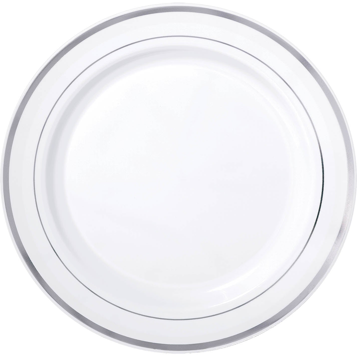 WHITE PREMIUM PLASTIC PLATES WITH SILVER TRIM