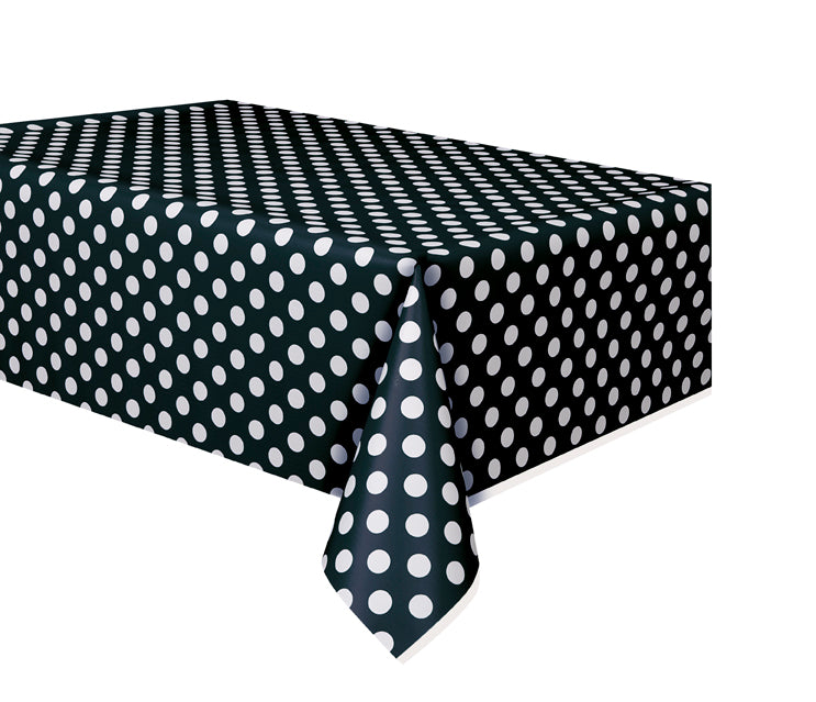 BLACK POLKA DOT TABLE COVER 54" X 108" 1PC