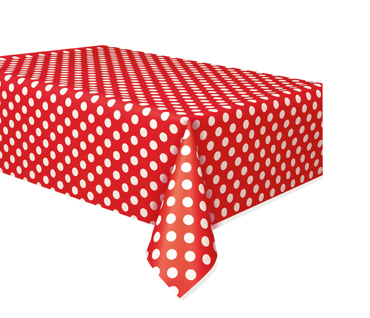 Red Polka Dot Plastic Tablecover - 54" x 108"