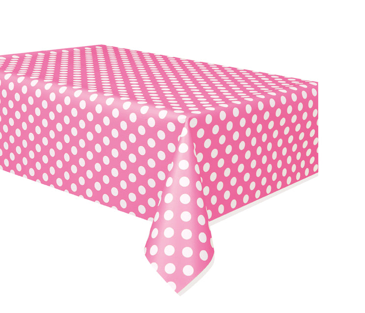 HOT PINK POLKA DOT TABLE COVER   54" X 108"  1PC