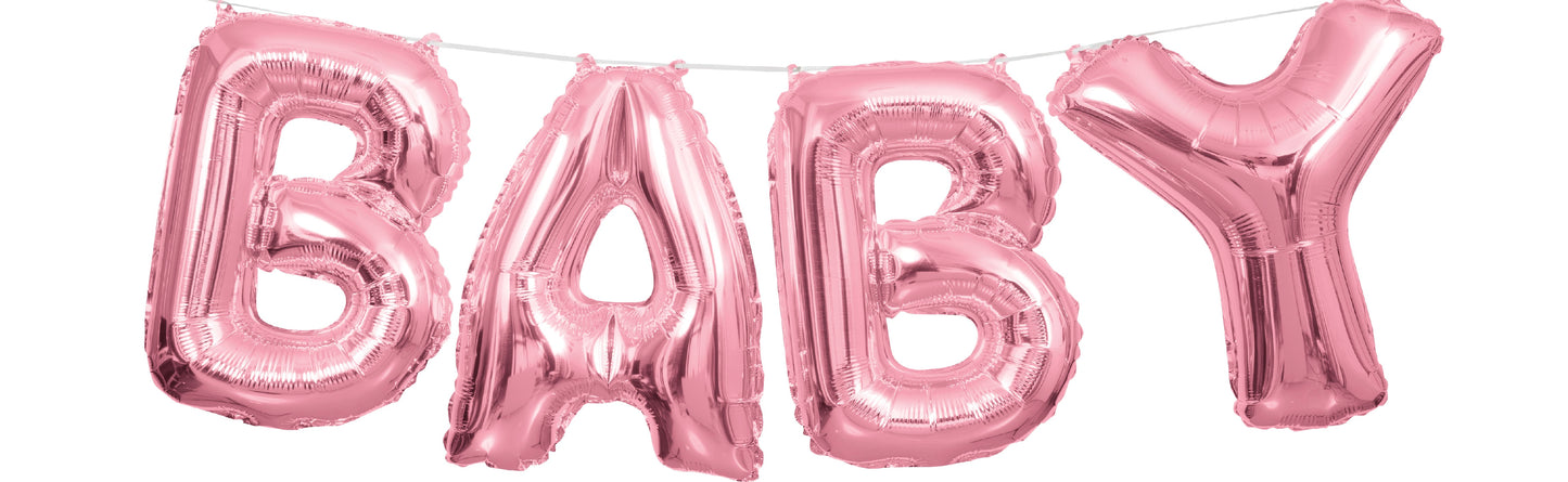 PINK BABY BALLOON BANNER KIT 9FT LONG