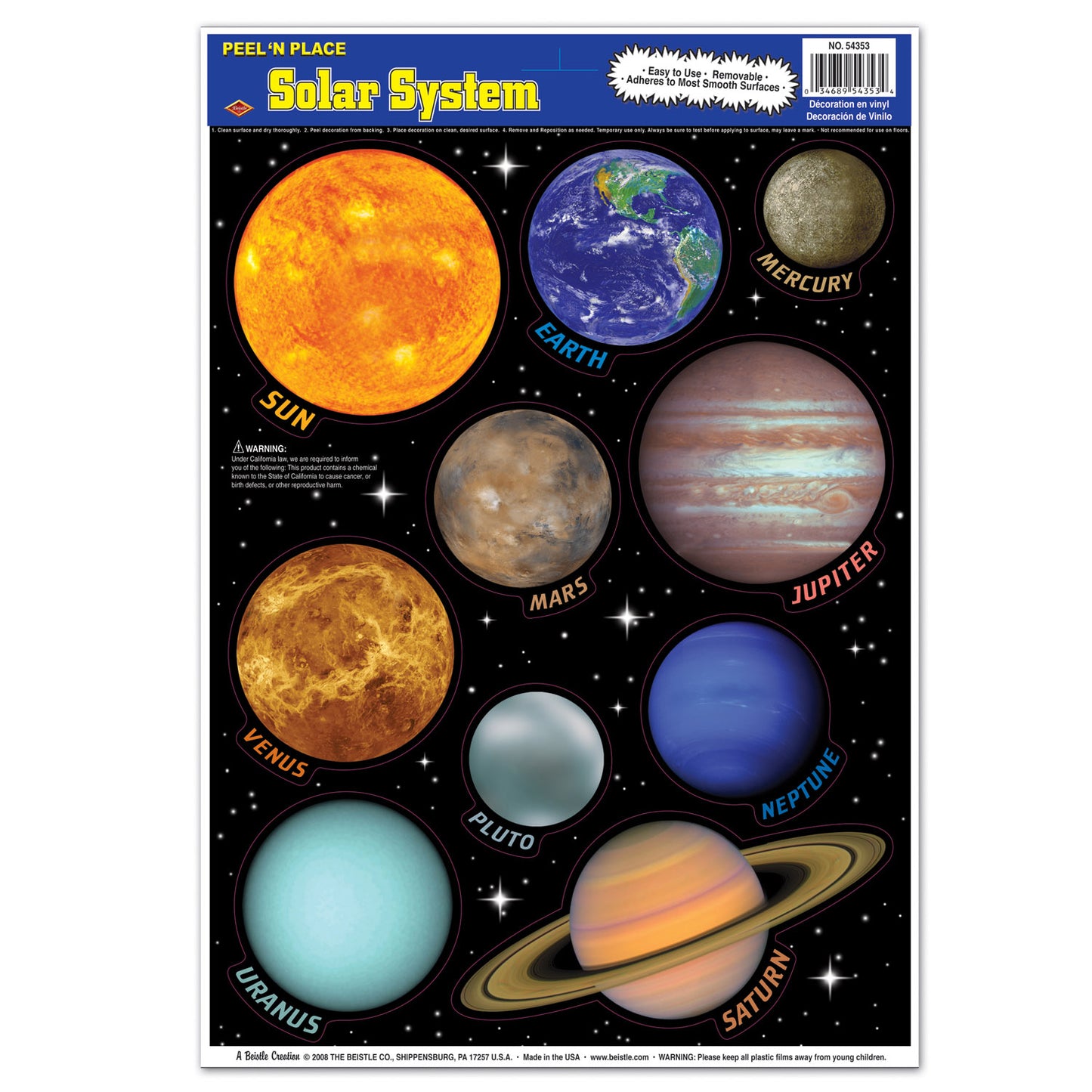 WALL CLING - SOLAR SYSTEM PEEL N PLACE EAC