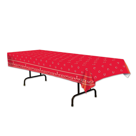 Red Western Print Plastic Tablecover