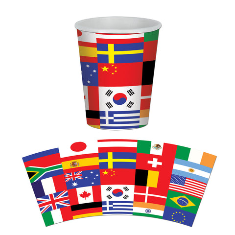 INTERNATIONAL FLAG CUPS 9OZ   8PCS/PKG