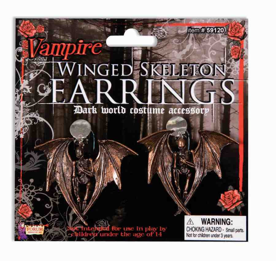 Winged Skeleton Clip-On Earrings