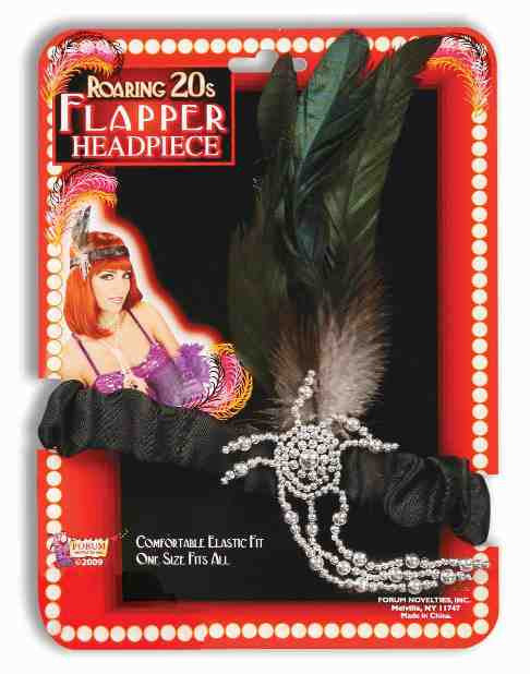 BLACK FLAPPER HEADPIECE W/ FEATHERS & JEWELS