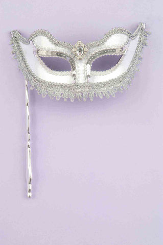 Silver Masquerade Mask on Stick