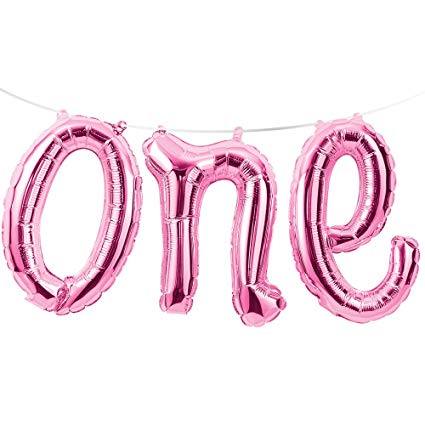 PINK ONE MYLAR BALLOONS BANNER
