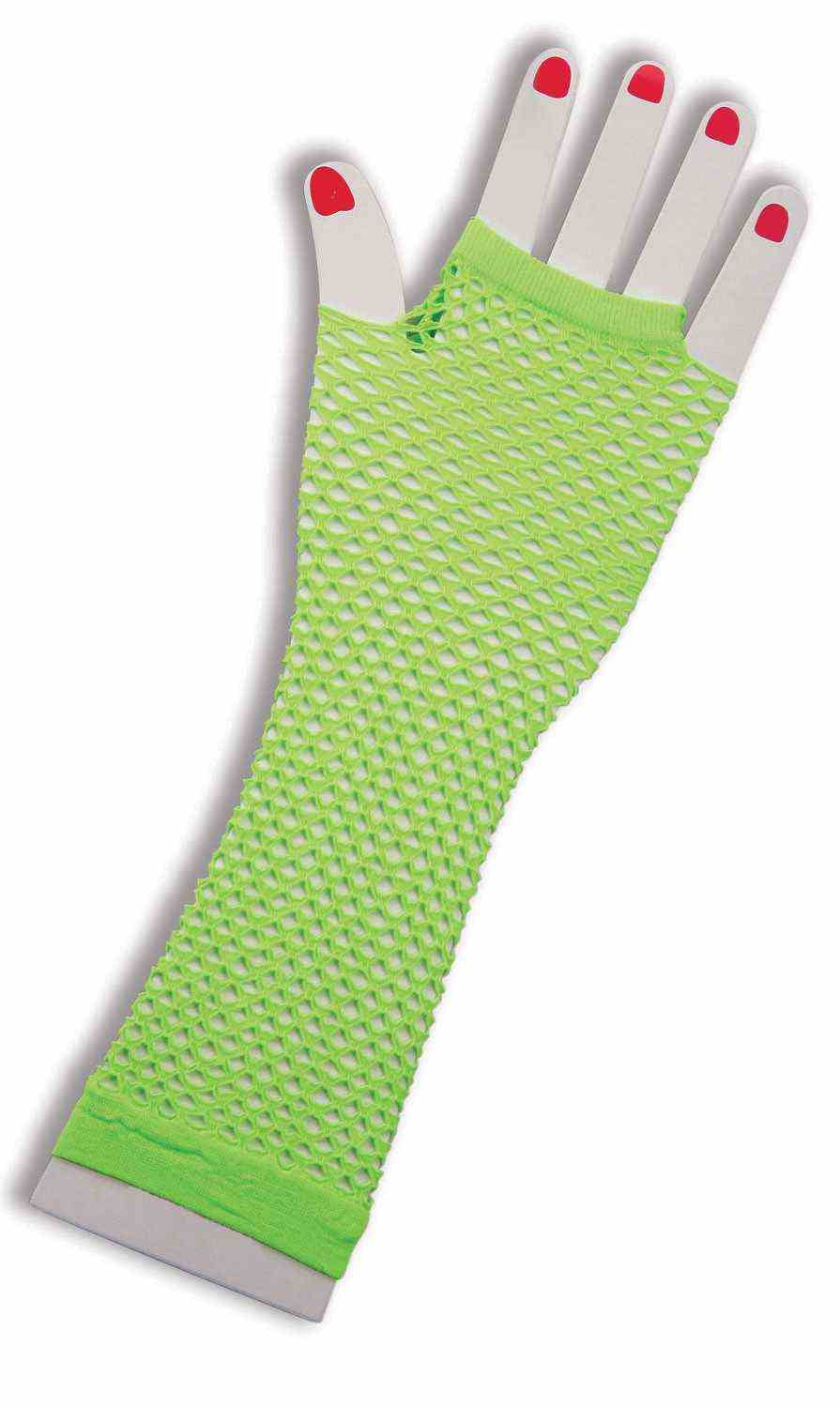 GREEN FINGERLESS GLOVES LONG FISHNET 1PR/PKG