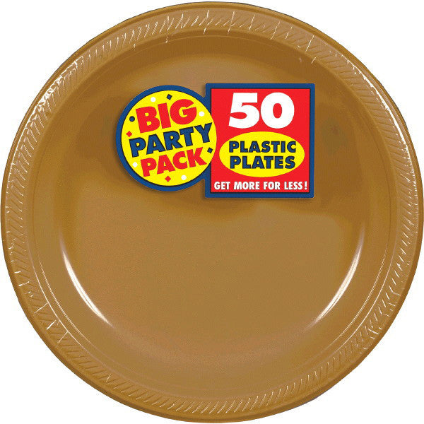 PLASTIC PLATES GOLD 10.5" 50PCS/PKG