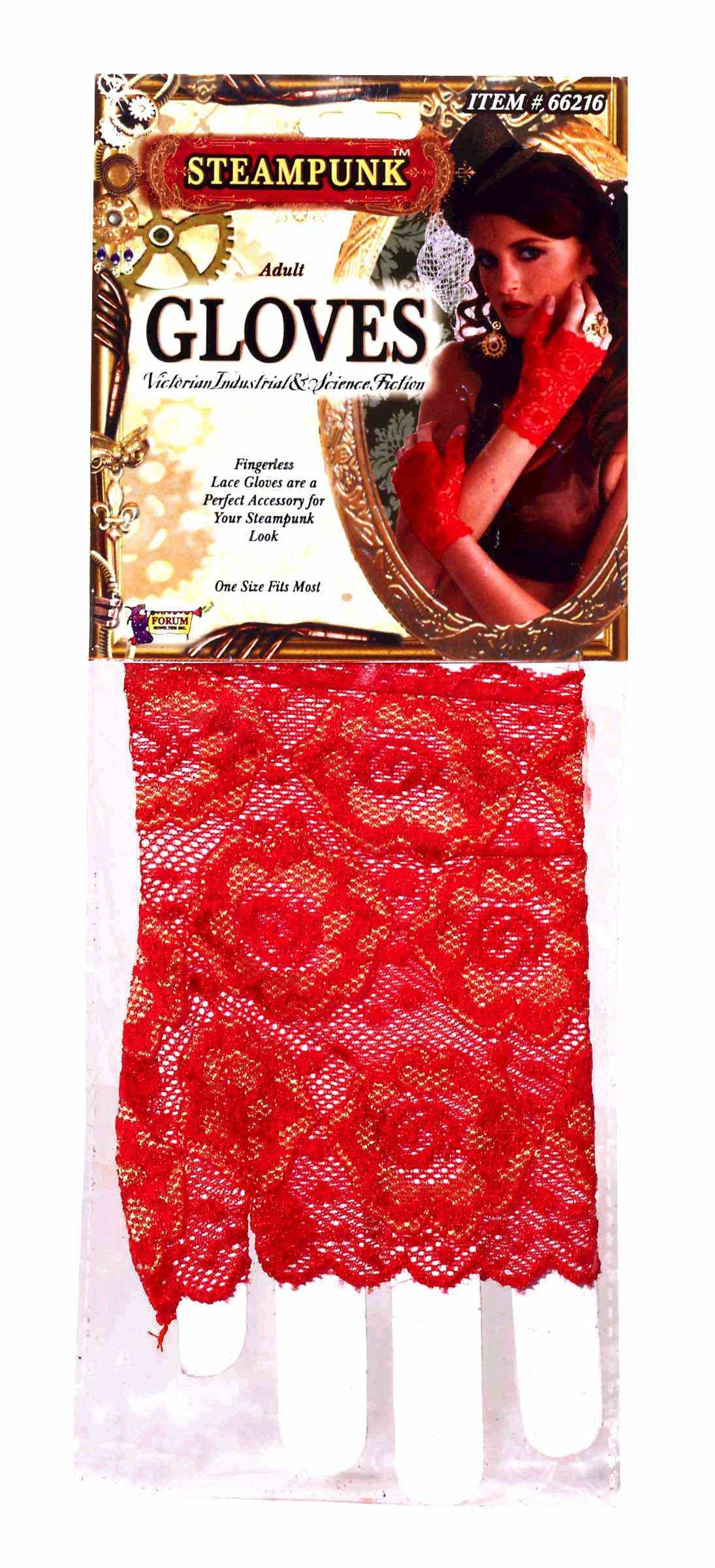 Red Lace Steampunk Fingerless Gloves