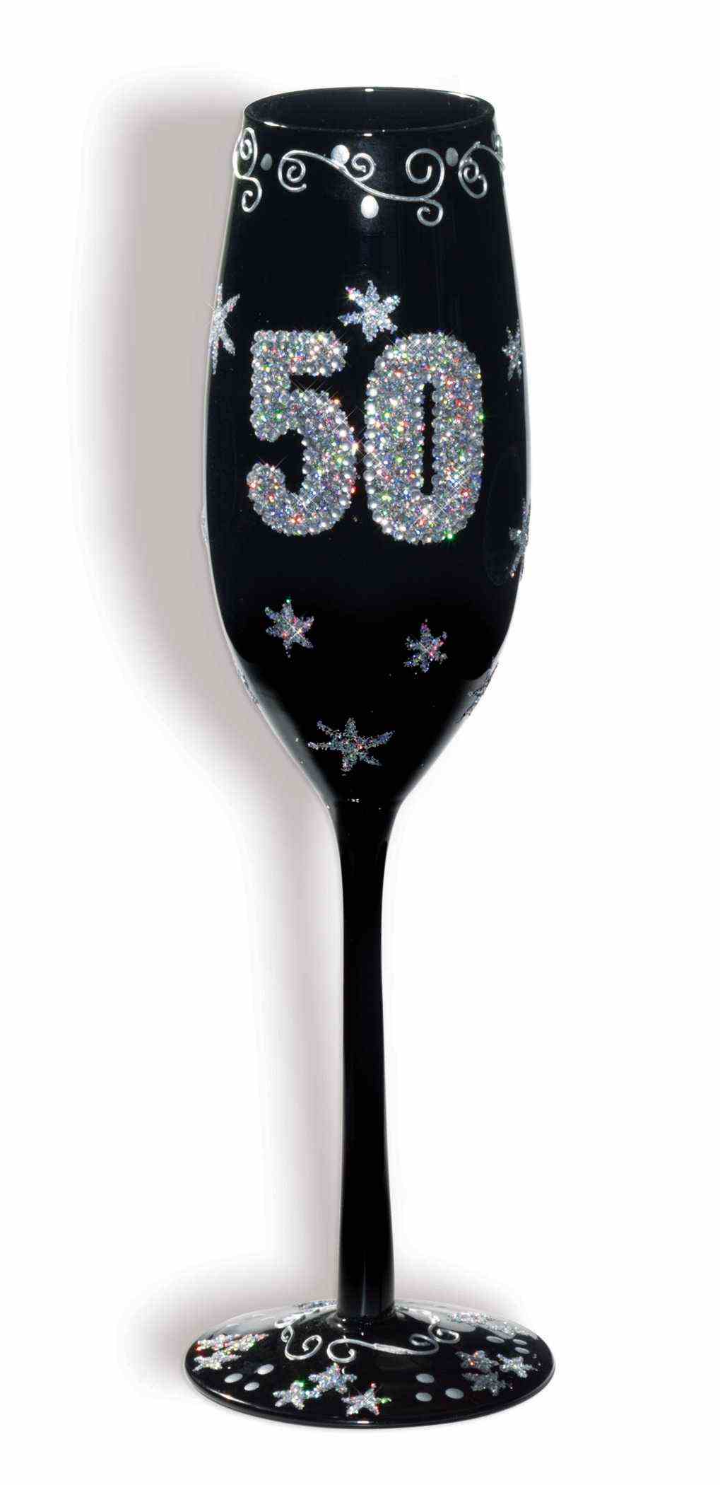 Black "50" Champagne Fluted Glass