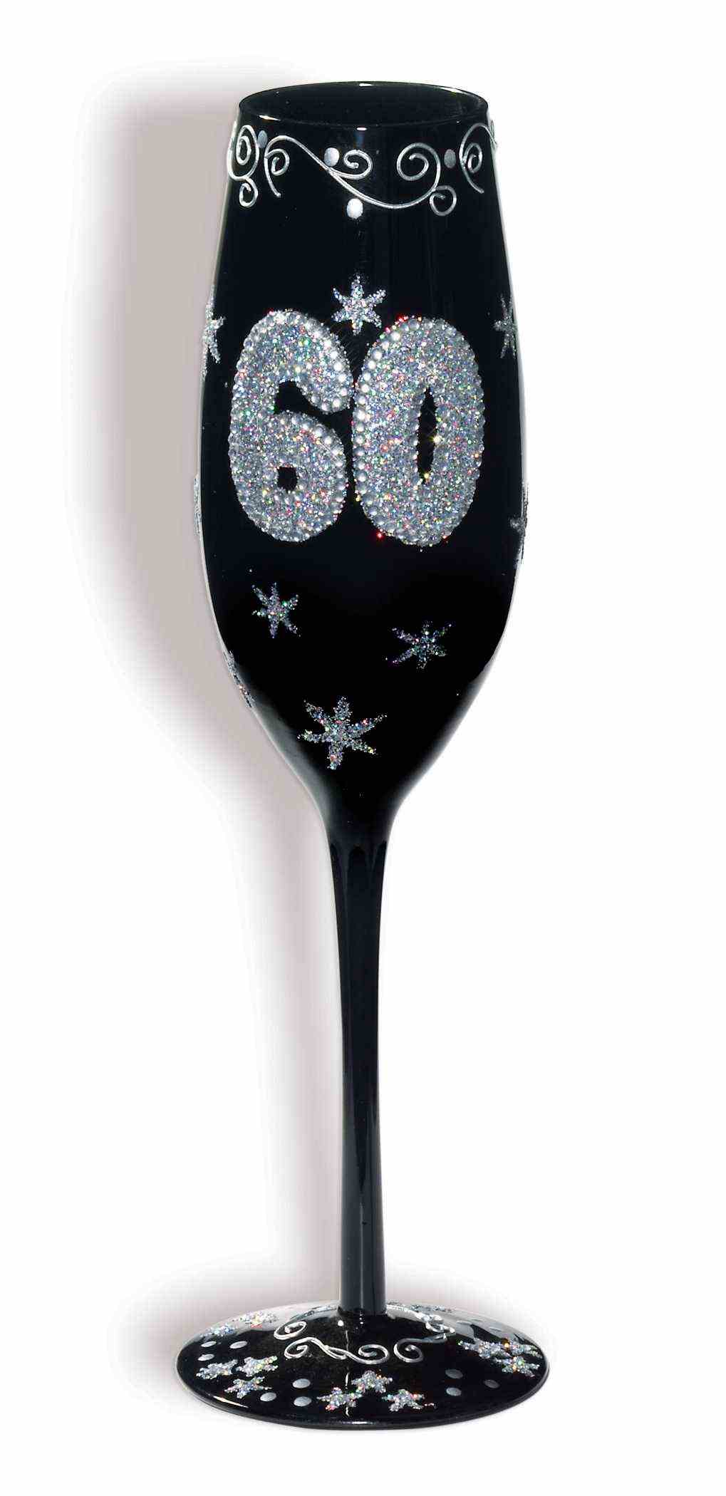 Black "60" Champagne Fluted Glass