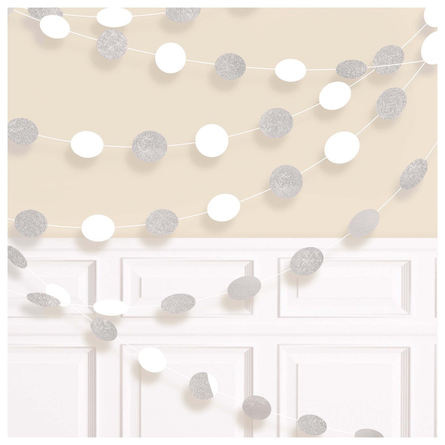ROUND GLITTER STRING DECORATIONS WHITE