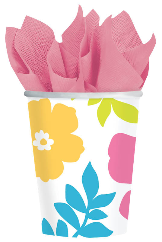 WHITE HIBISCUS 9OZ PAPER CUPS