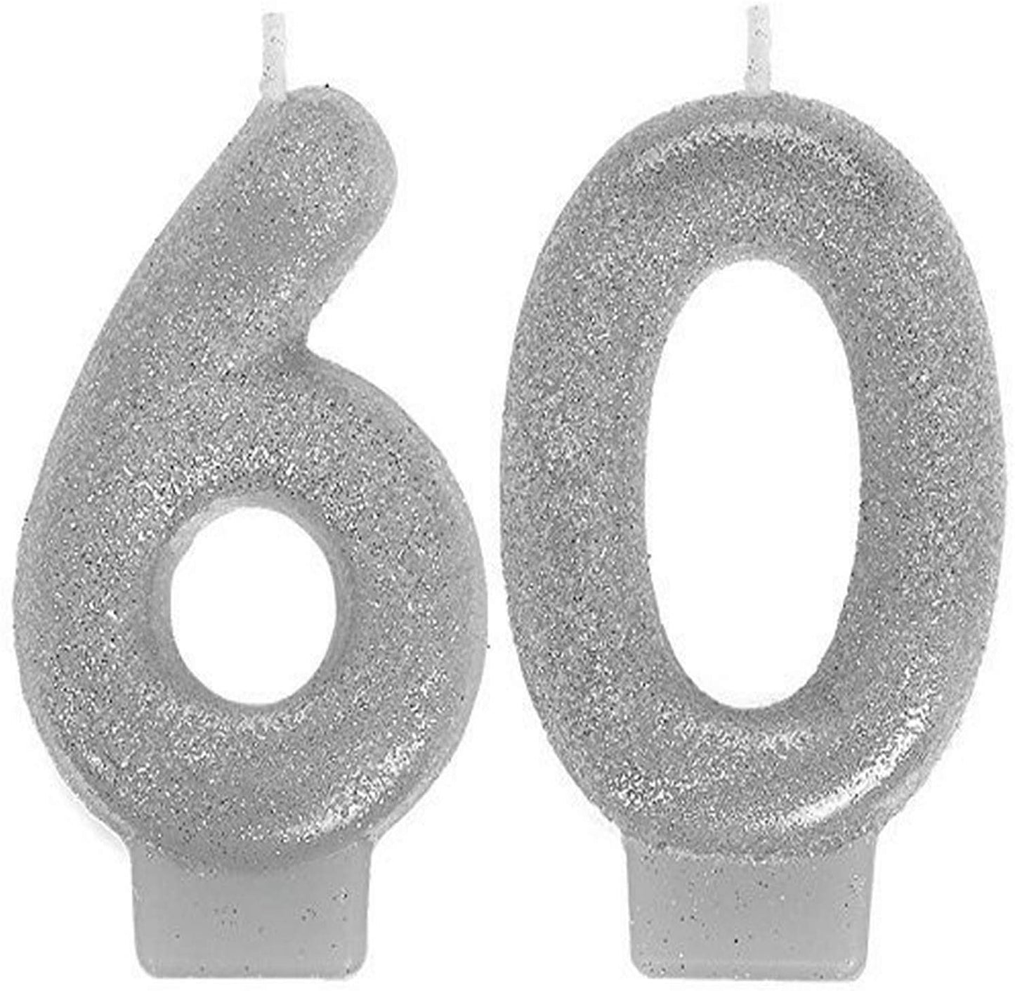SILVER GLITTER 60TH BIRTHDAY CANDLES