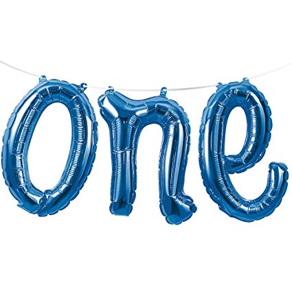BLUE ONE MYLAR BALLOON BANNER 12" X 5'