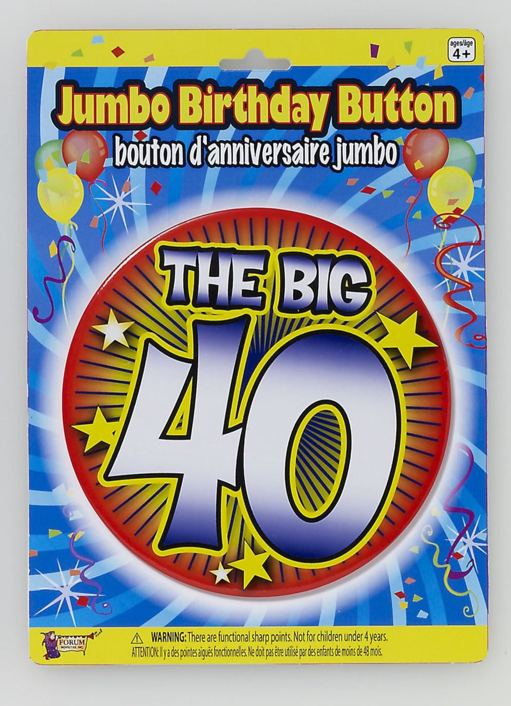 JUMBO BIRTHDAY BUTTON 40 6" 1PC/CARD