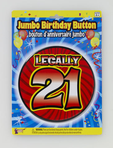 JUMBO BIRTHDAY BUTTON 21 6"    1PC/CARD