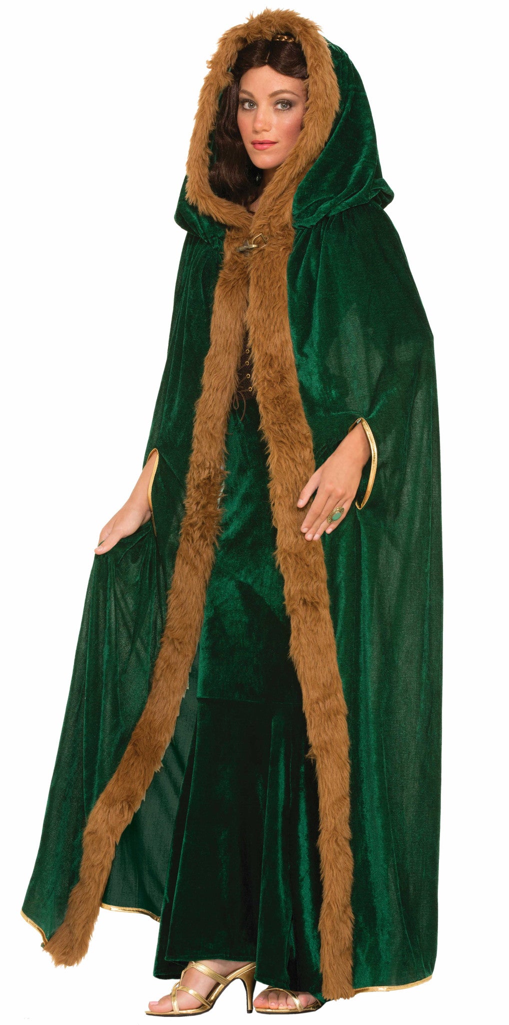 Green Faux Fur Trimmed Cape