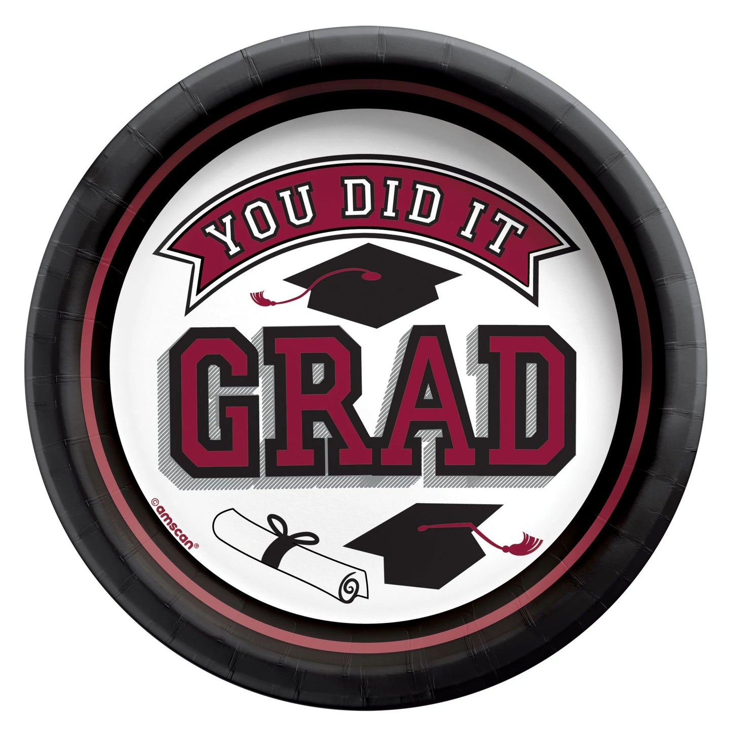 Burgundy / Maroon "You Did It" Graduation 6.75" Paper Plates
