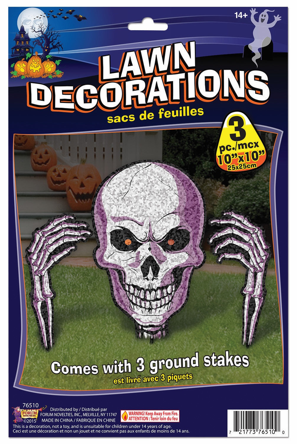 SKULL FACE & HANDS LAWN DECORATIONS 3PCS/PKG