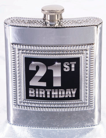 Happy Birthday Silver Flask 21