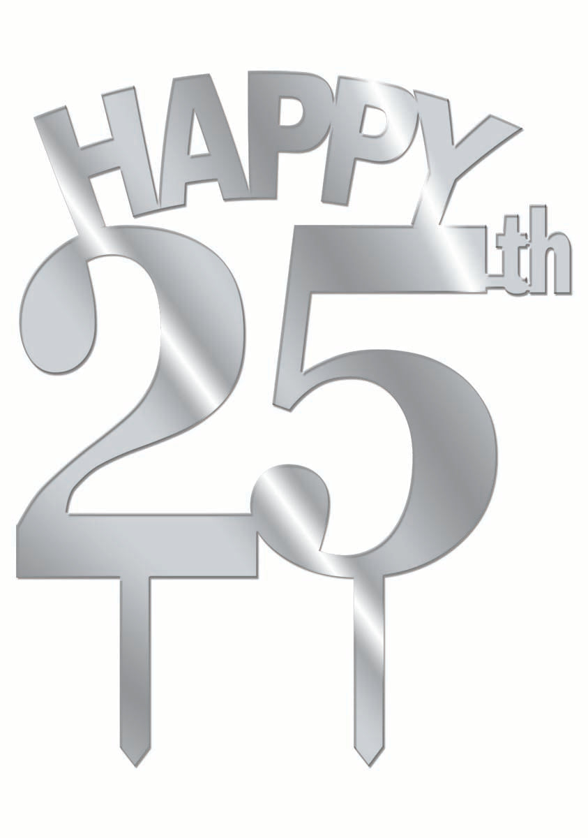 Silver 25 Cake Topper