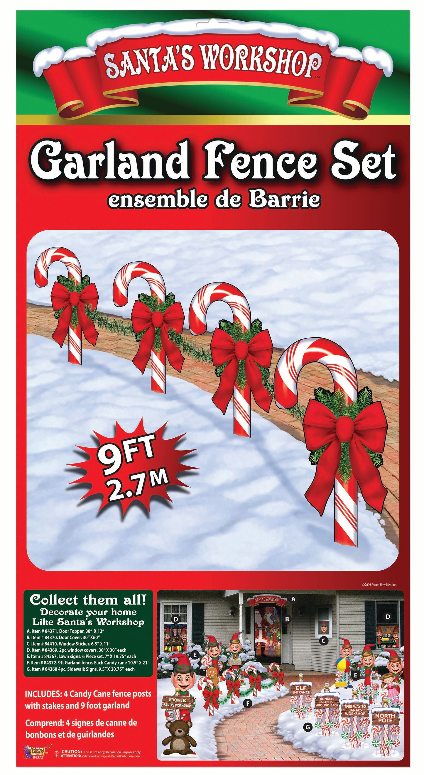 Santa's Workshop 9' Candy Cane Garland Fence