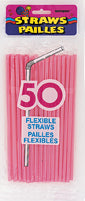 STRAWS - HOT PINK FLEXIBLE 50 CT/UNIT