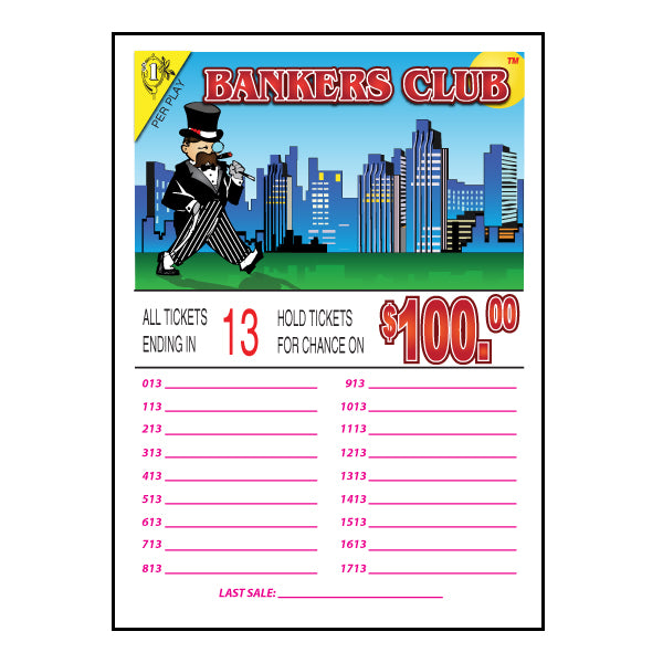 BANKER'S CLUB PULL TAB, 480 TICKETS