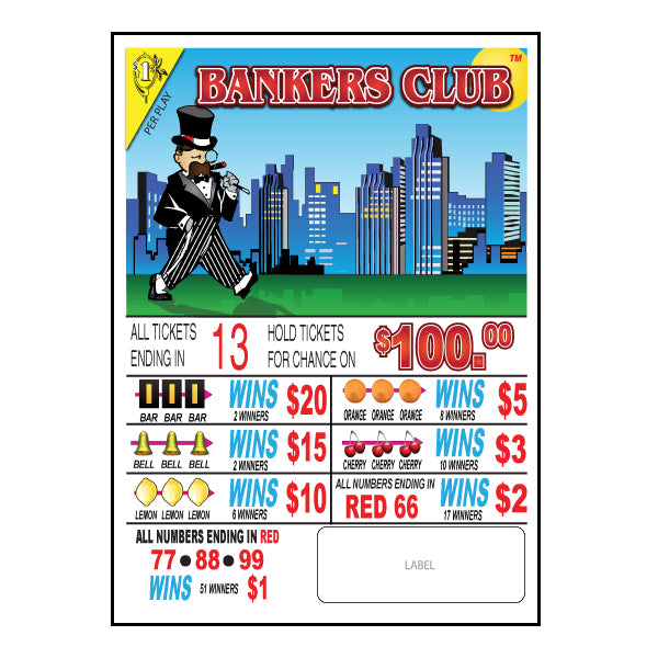 BANKER'S CLUB PULL TAB, 480 TICKETS