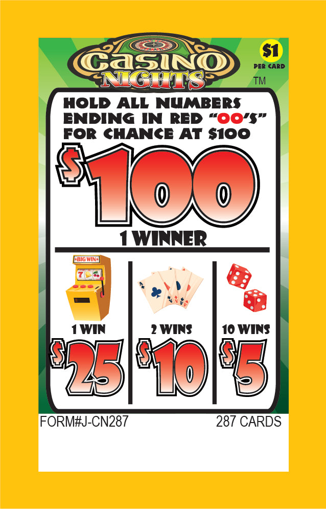 CASINO NIGHTS PULL TAB, 287 TICKETS