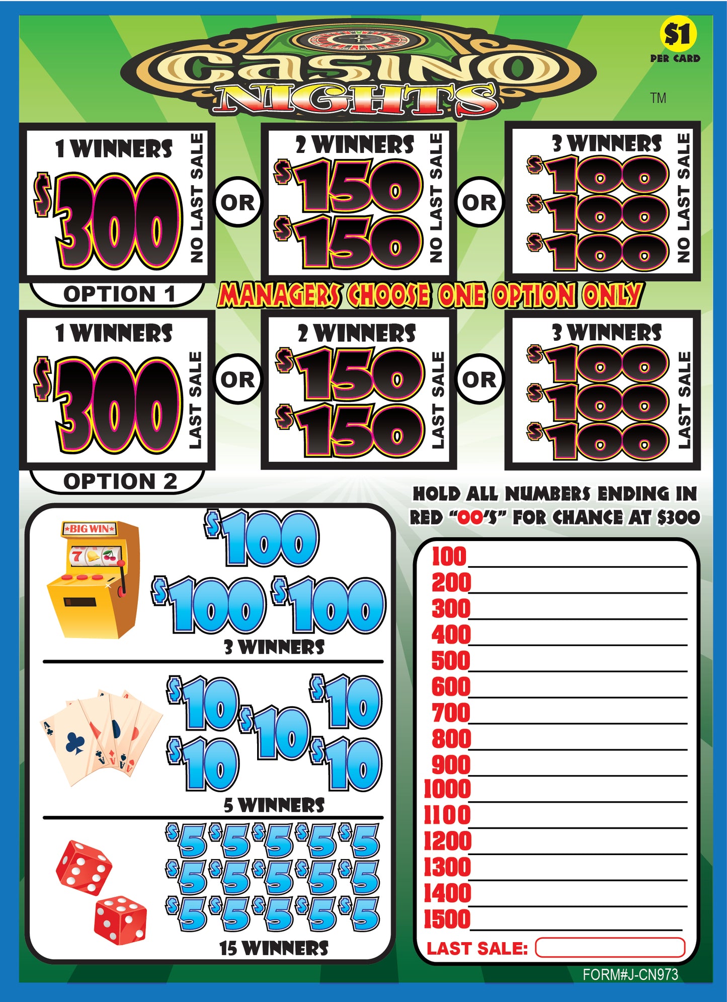 CASINO NIGHTS PULL TAB 973 TICKETS