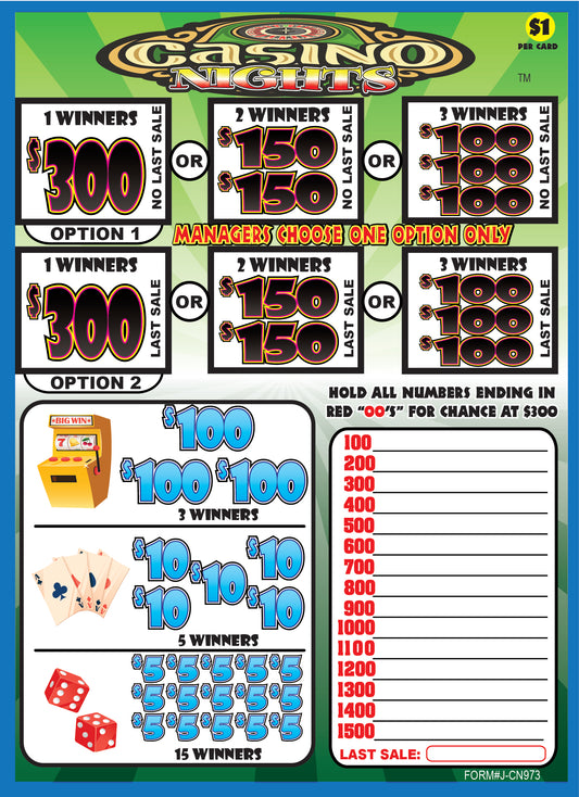 CASINO NIGHTS PULL TAB 973 TICKETS