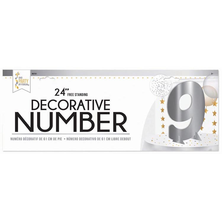24″ Silver Metallic Number 9