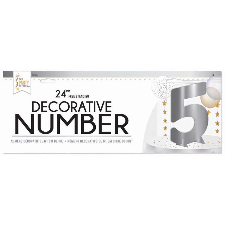 24″ Silver Metallic Number 5