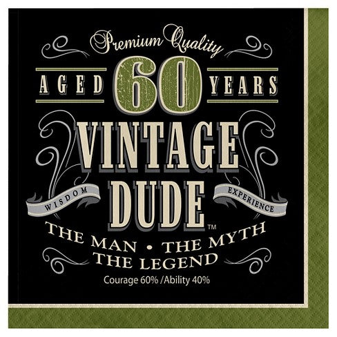 60TH BIRTHDAY LUNCHEON NAPKINS - VINTAGE DUDE