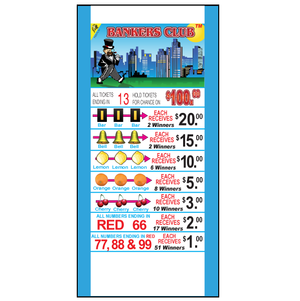 BANKER'S CLUB PULL TAB, 480 TICKETS