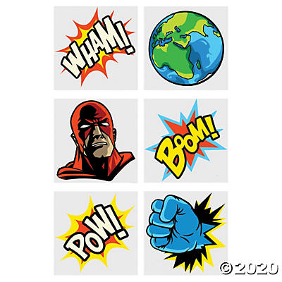 COMIC SUPERHERO TEMPORARY TATTOOS 72PCS