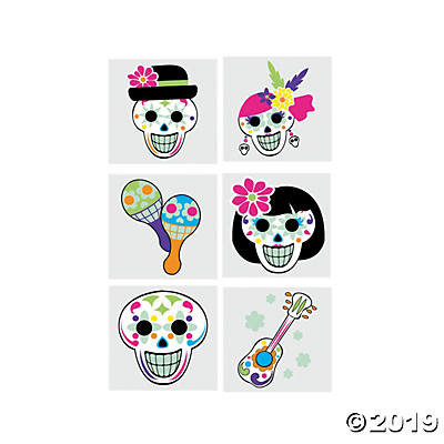 DAY OF THE DEAD GLOW IN THE DARK TEMPORARY TATTOOS 72CT